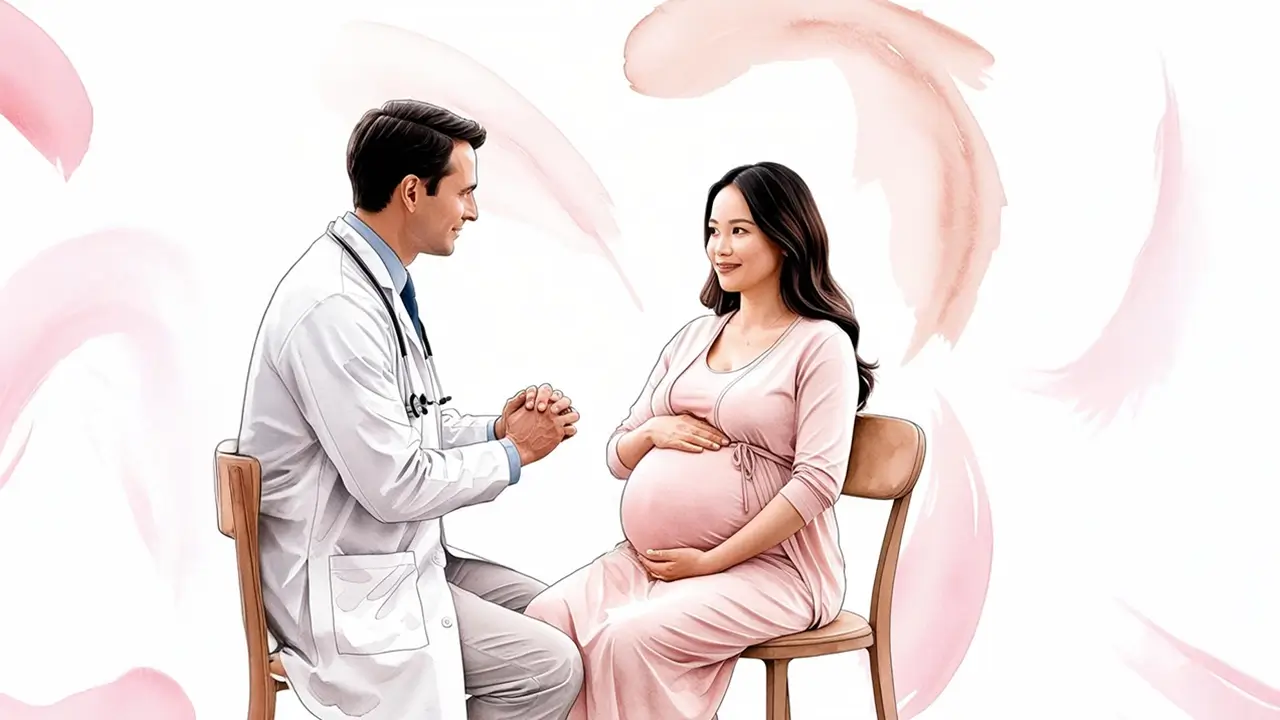 A Pregnant woman is getting a consultation from the doctor regarding pregnancy cramps.