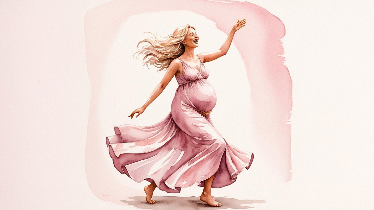 A Pregnant Woman Singing and Dancing and looks so happy.
