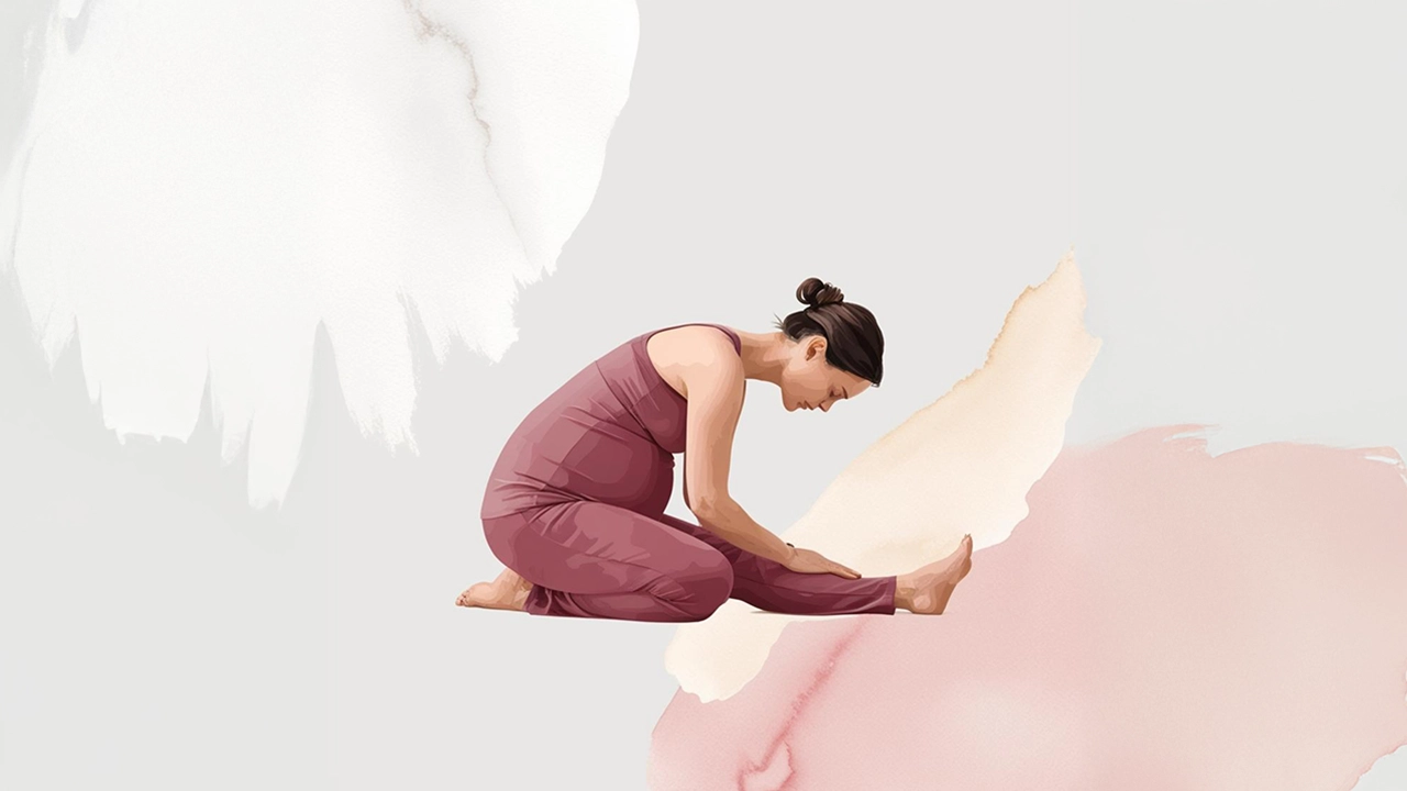 A Pregnant woman is practicing Prenatal Yoga to reduce cramps.