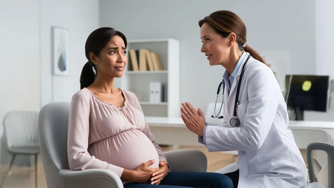 A Pregnant Woman having a session on Understanding the labor pain management with the doctor. 