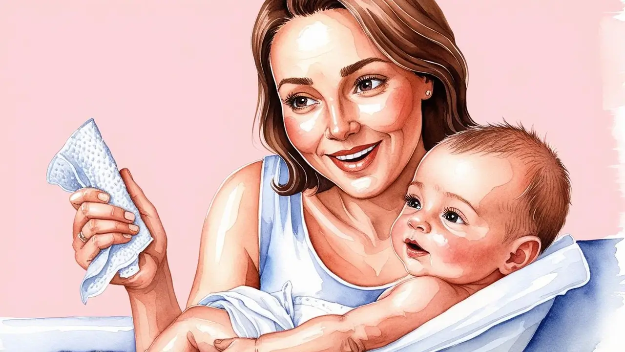 A Mom holding a tissue and a baby sees it.